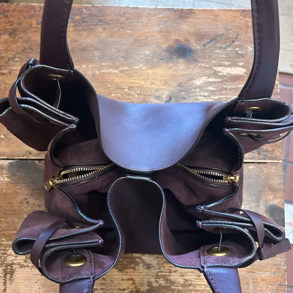 Coach Oxblood Leather and Suede Harmony Hobo Shoulder Bag with Gold Hardware